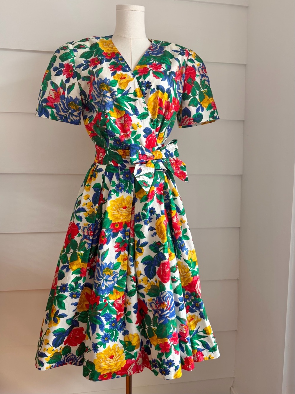 Vintage Albert Nipon Dress 80s Floral Print Cotton Dress